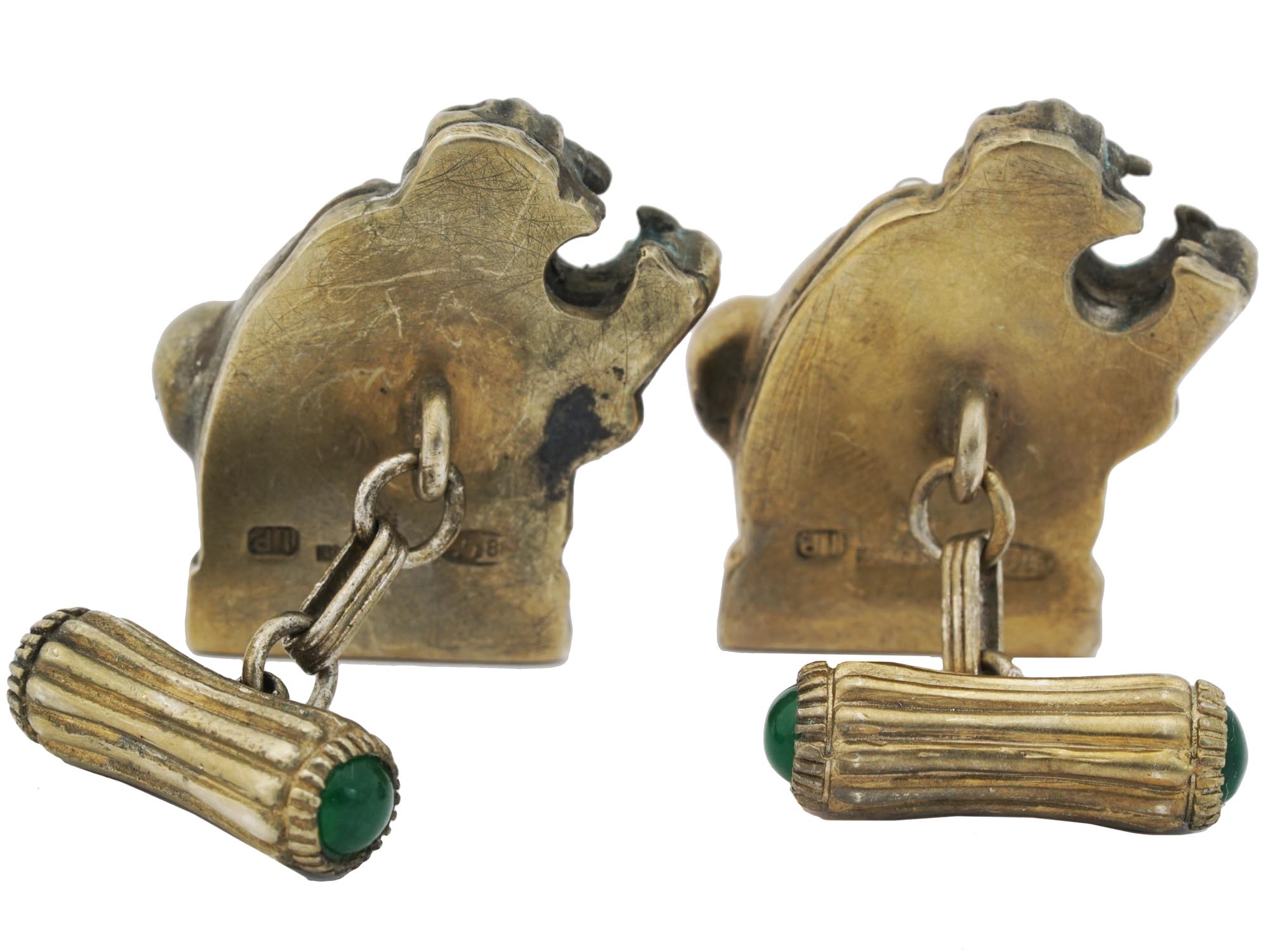 RUSSIAN GILT SILVER GEMSTONES BULLDOG CUFFLINKS PIC-2